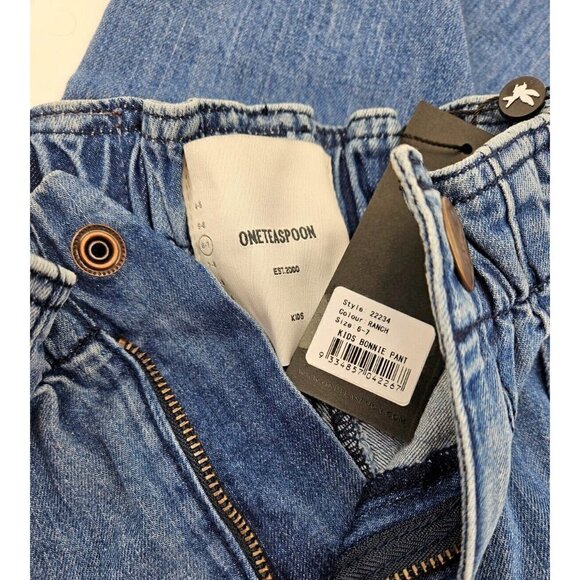 New One Teaspoon Bonnie Wide Leg Pant Girls 6-7 Blue Ranch Jeans Elastic Waist - Picture 5 of 5